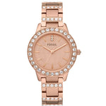 Fossil Jesse ES3020 analog damklocka med roséguld urtavla och armband i rostfritt stål