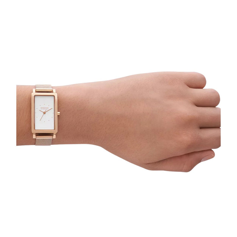 Skagen Hagen Lille SKW3095 analog damklocka med vit urtavla och armband i rostfritt stål