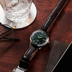 Seiko Presage Cocktail SRPD37J1 analog herrklocka med grön urtavla och armband i läder