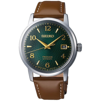 Seiko Presage Automatic SRPE45J1 analog herrklocka med grön urtavla och armband i läder