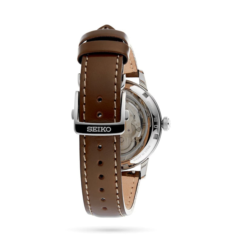 Seiko Presage Automatic SRPE45J1 analog herrklocka med grön urtavla och armband i läder