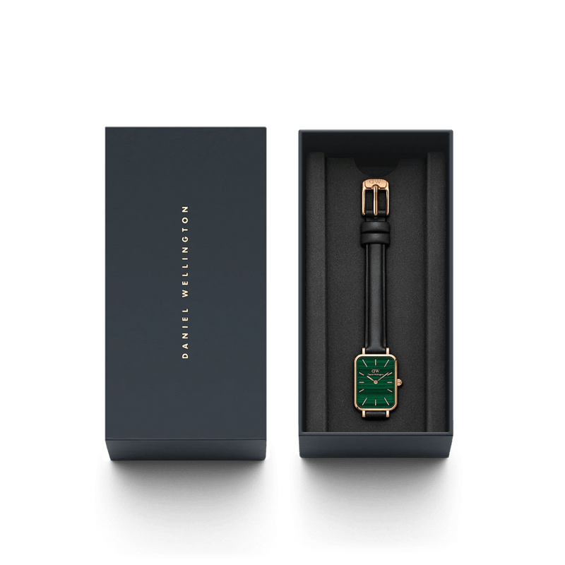 Daniel Wellington Quadro Pressed Sheffield analog damklocka med grön urtavla och armband i läder