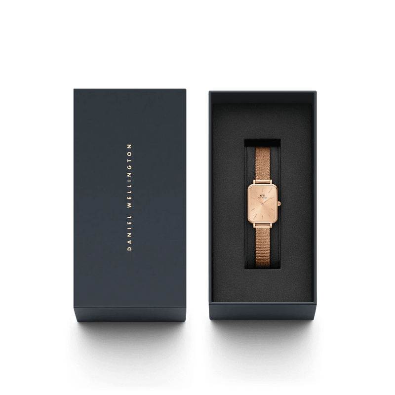 Daniel Wellington Quadro Pressed Unitone analog damklocka med roséguld urtavla och armband i rostfritt stål