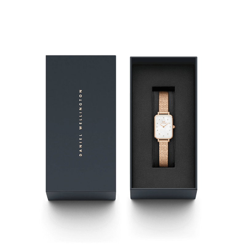 Daniel Wellington Quadro Lumine Pressed Piano DW00100578 analog damklocka med vit urtavla och armband i rostfritt stål
