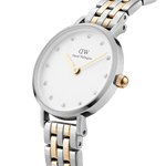 Daniel Wellington Petite Lumine 5-Link Two-Tone analog damklocka med vit urtavla och armband i rostfritt stål
