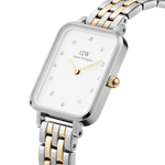 Daniel Wellington Quadro Lumine 5-link two-tone analog damklocka med vit urtavla och armband i rostfritt stål