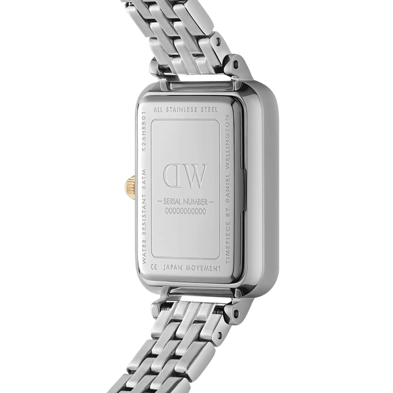 Daniel Wellington Quadro Lumine 5-link two-tone analog damklocka med vit urtavla och armband i rostfritt stål