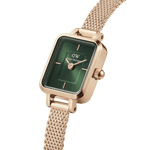 Daniel Wellington Quadro Mini Melrose Emerald analog damklocka med grön urtavla och armband i rostfritt stål