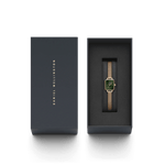 Daniel Wellington Quadro Mini Melrose Emerald analog damklocka med grön urtavla och armband i rostfritt stål