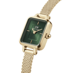 Daniel Wellington Quadro Mini Evergold Emerald analog damklocka med grön urtavla och armband i rostfritt stål