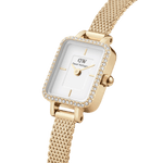 Daniel Wellington Quadro Mini Lumine Bezel Gold analog damklocka med vit urtavla och armband i rostfritt stål