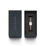Daniel Wellington Quadro Mini Lumine Bezel Rose Gold analog damklocka med vit urtavla och armband i rostfritt stål