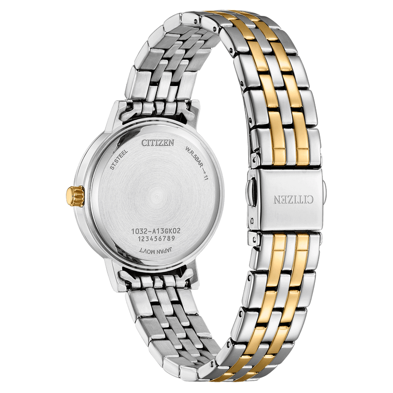 Citizen Dress EL3106-59D analog damklocka med vit urtavla och armband i rostfritt stål
