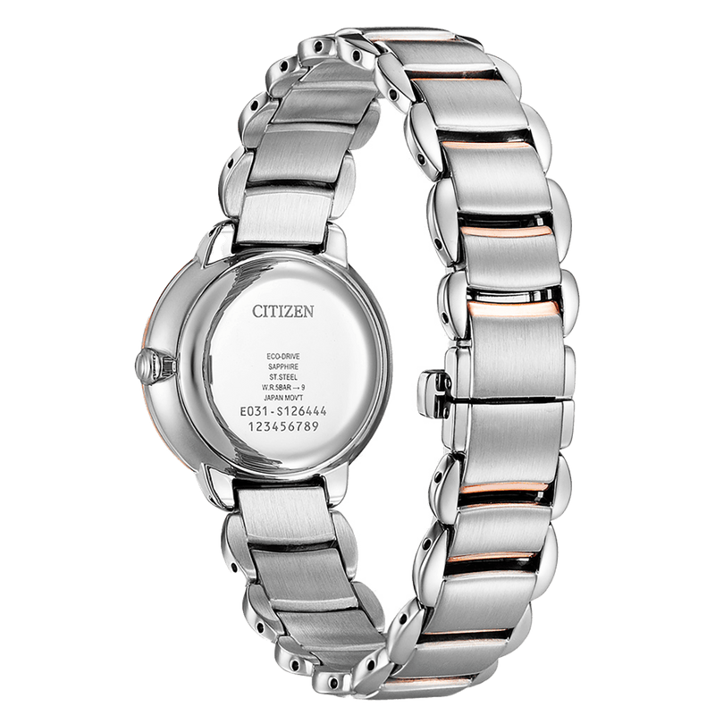 Citizen Elegant Damklocka EM0924-85Y analog damklocka med pärlemor urtavla och armband i rostfritt stål