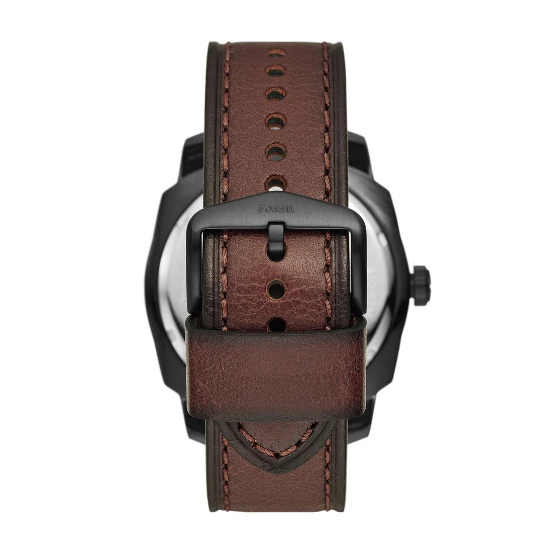 Fossil Machine FS5972 analog herrklocka med brun urtavla och armband i rostfritt stål