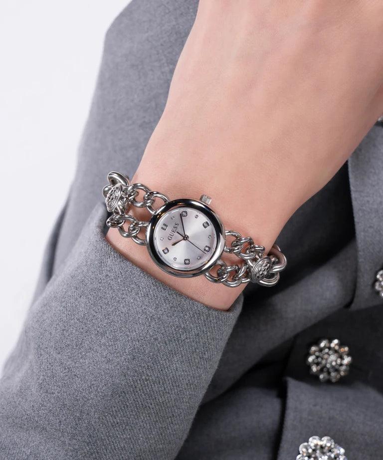Guess Tone Analog Silver Damklocka GW0758L1 analog damklocka med silver urtavla och armband i rostfritt stål