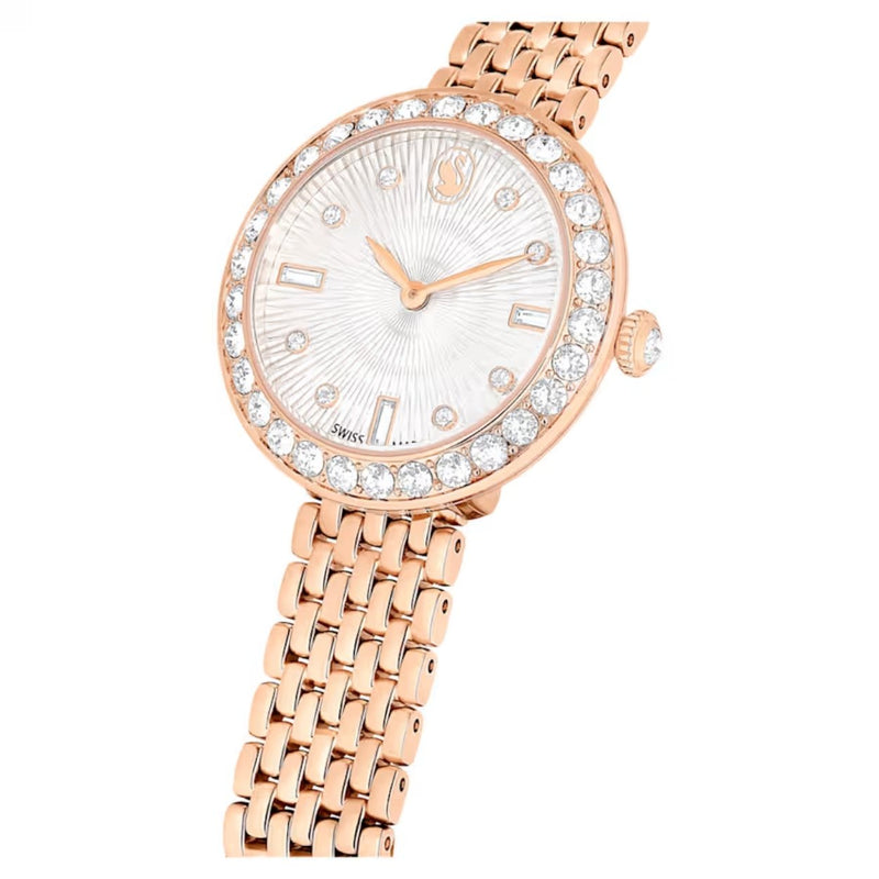 Swarovski Matrix tennis 7-link 5672981 analog damklocka med roséguld urtavla och armband i rostfritt stål