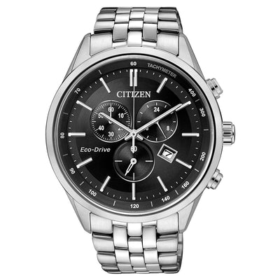 Citizen Eco-Drive AT2141-87E analog herrklocka med svart urtavla och armband i rostfritt stål