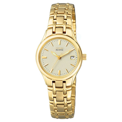 Citizen Elegance EW1262-55P analog damklocka med beige urtavla och armband i rostfritt stål