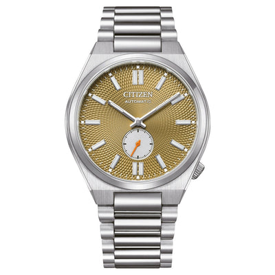 Citizen TSUYOSA NK5010-51X analog herrklocka med beige urtavla och armband i rostfritt stål