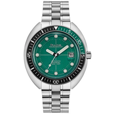 Bulova Oceanographer 96B322 analog herrklocka med grön urtavla och armband i rostfritt stål