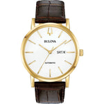 Bulova Classic Automatic 97C107 analog herrklocka med vit urtavla och armband i läder