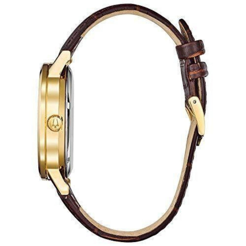 Bulova Classic Automatic 97C107 analog herrklocka med vit urtavla och armband i läder