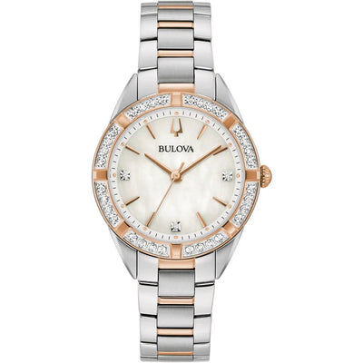 Bulova Sutton 98R281 analog damklocka med vit urtavla och armband i rostfritt stål
