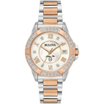 Bulova Marine Star Diamond 98R234 analog damklocka med vit urtavla och armband i rostfritt stål