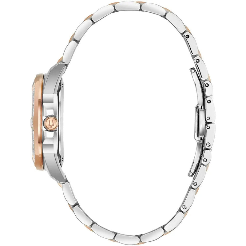 Bulova Marine Star Diamond 98R234 analog damklocka med vit urtavla och armband i rostfritt stål