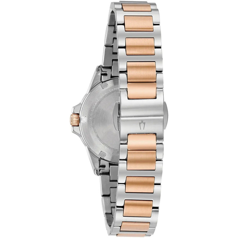 Bulova Marine Star Diamond 98R234 analog damklocka med vit urtavla och armband i rostfritt stål