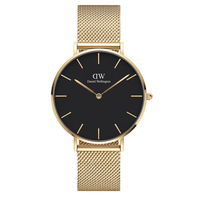 Daniel Wellington Classic Petite DW00100347 analog damklocka med svart urtavla och armband i rostfritt stål