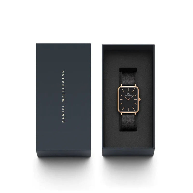 Daniel Wellington Quadro Pressed Ashfield DW00100467 analog damklocka med svart urtavla och armband i rostfritt stål