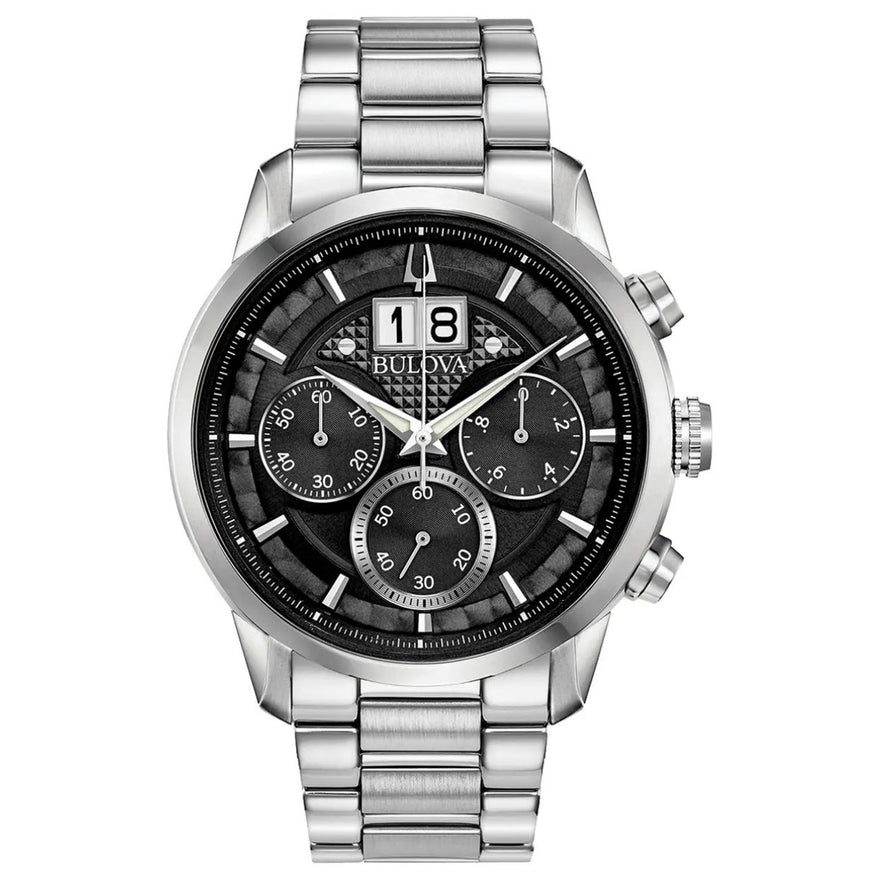 Bulova Sutton Classic 96B319 analog herrklocka med svart urtavla och armband i rostfritt stål
