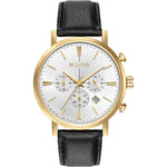 Bulova Aerojet 97B155 analog herrklocka med vit urtavla och armband i läder