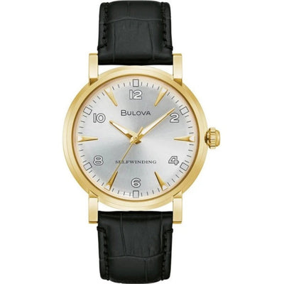 Bulova American Clipper 97A152 analog herrklocka med silver urtavla och armband i skinn