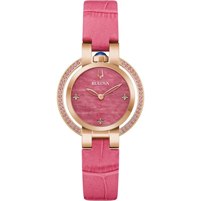 Bulova  Rubaiyat 97R103 analog damklocka med rosa urtavla och armband i läder