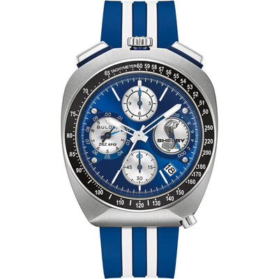 Bulova Shelby Racer Limited Edition 98B452 analog herrklocka med blå urtavla och armband i gummi