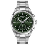 Tissot PR 100 T150.417.11.091.00 analog herrklocka med grön urtavla och armband i rostfritt stål