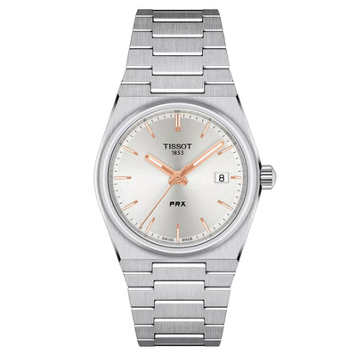 Tissot PRX T137.210.11.031.00 analog damklocka med silver urtavla och armband i rostfritt stål