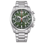 Citizen Eco-Drive Chronograph CA4640-50X analog herrklocka med grön urtavla och armband i rostfritt stål