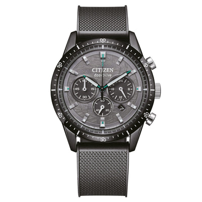 Citizen Eco-Drive Chronograph CA4625-02H analog herrklocka med svart urtavla och armband i gummi