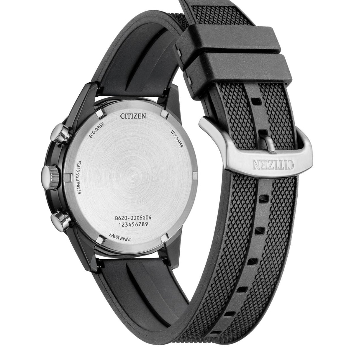 Citizen Eco-Drive Chronograph CA4625-02H analog herrklocka med svart urtavla och armband i gummi