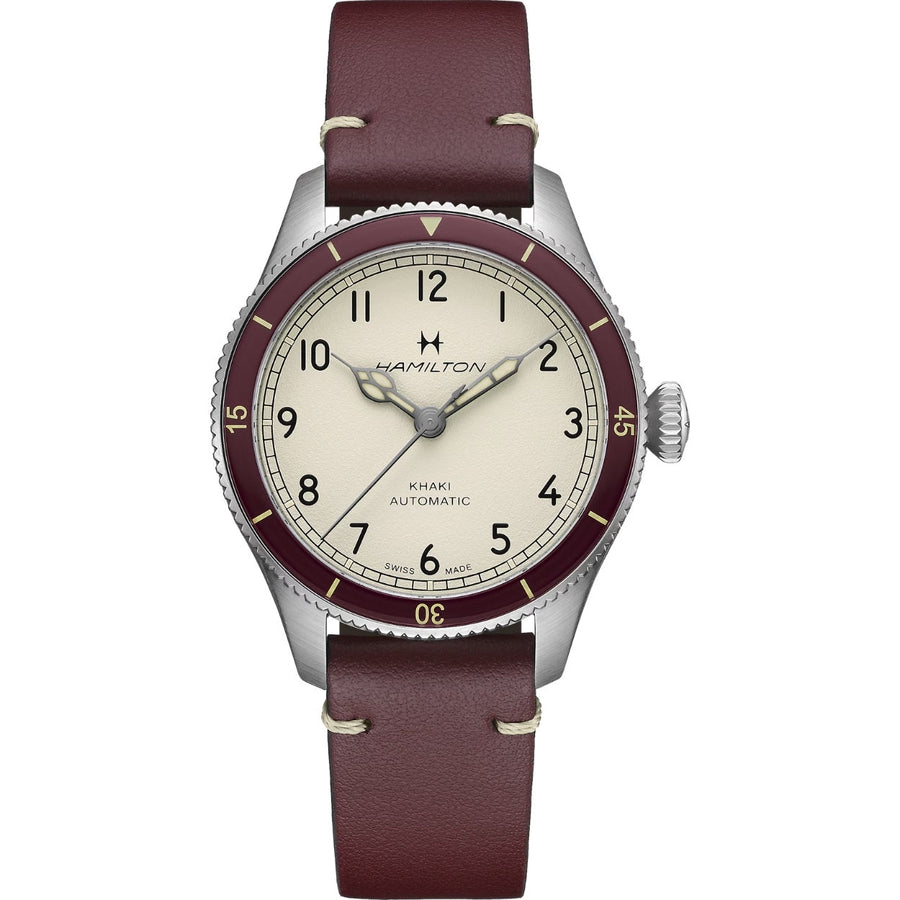 Hamilton Khaki Aviation Pilot H76265810 analog herrklocka med vit urtavla och armband i läder