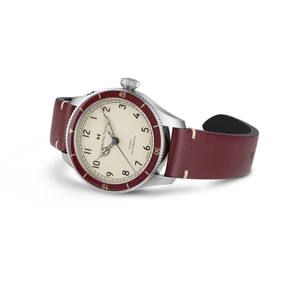 Hamilton Khaki Aviation Pilot H76265810 analog herrklocka med vit urtavla och armband i läder