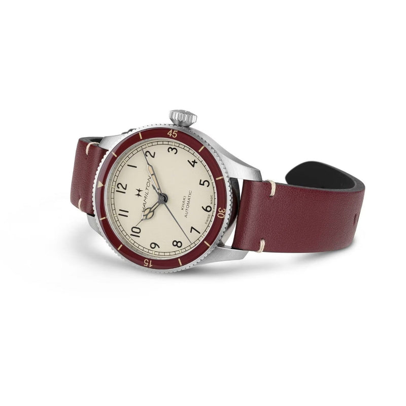 Hamilton Khaki Aviation Pilot H76265810 analog herrklocka med vit urtavla och armband i läder