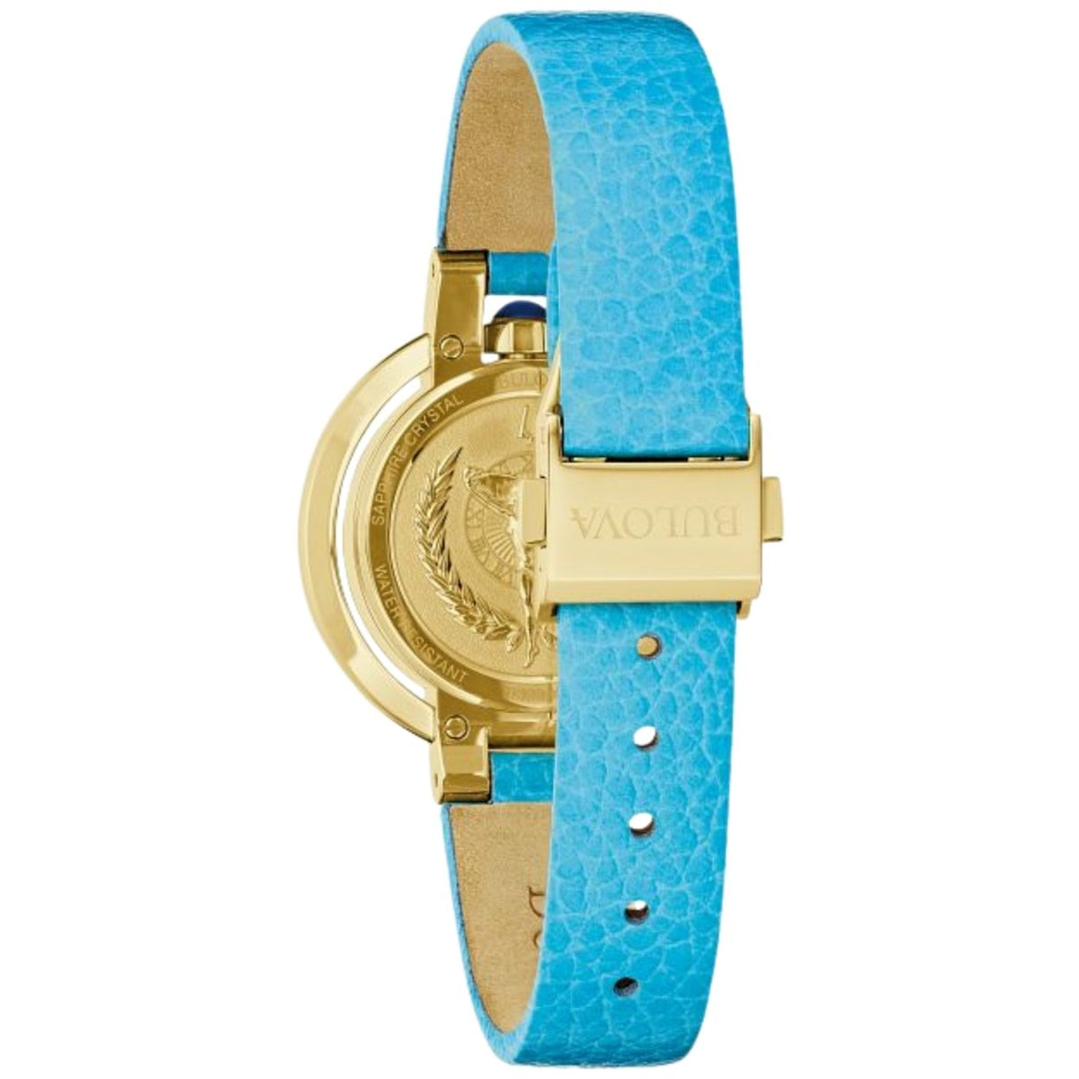 Bulova Rubaiyat 97R104 analog damklocka med blå urtavla och armband i läder