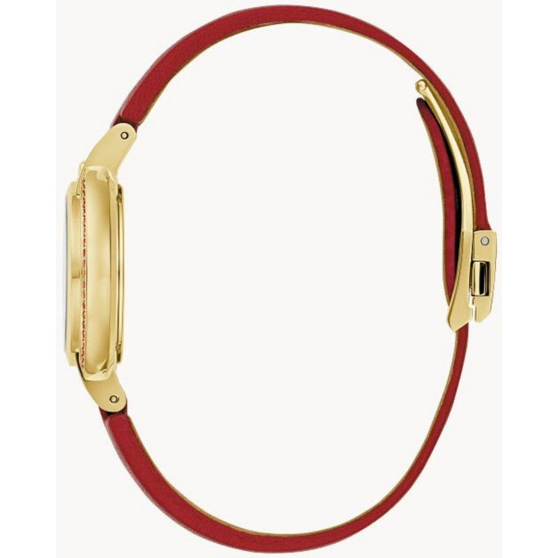 Bulova Rubaiyat Autumn 97R105 analog damklocka med rött urtavla och armband i läder