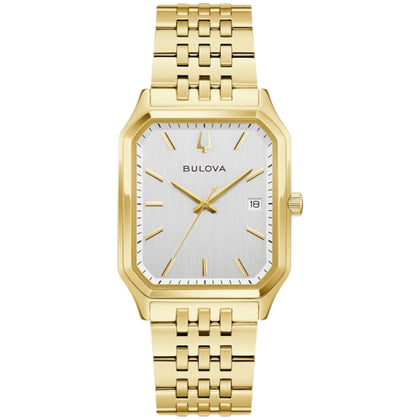Bulova Tony Bennett Gold 97B236 analog herrklocka med silver urtavla och armband i rostfritt stål