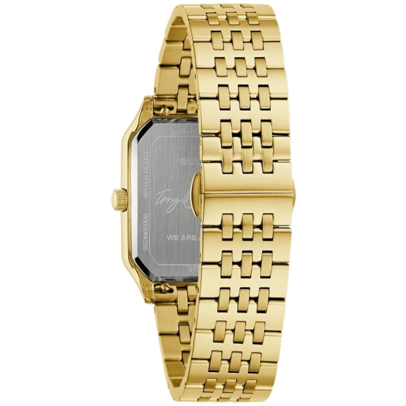 Bulova Tony Bennett Gold 97B236 analog herrklocka med silver urtavla och armband i rostfritt stål